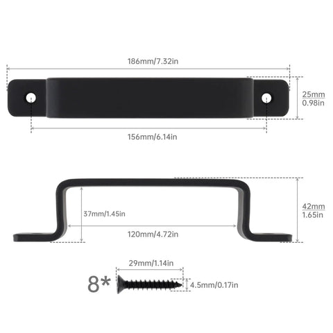 Diagram of Four Pack Sliding Barn Door Handles Built To Last Heavy Duty Black Gate Pull Handles 7.3 Inch Long With 16 Cm Hole Center
