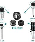 Stable Performance Chuck Collet Nut Engraving Machine ER8 ER11 ER16 ER20 with various collets and nuts shown.