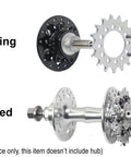16T Fixed Gear Conversion Kit For Bicycles With Disc Brake Mount Bolts Six Screw Disc Hub shown mounted and unmounted