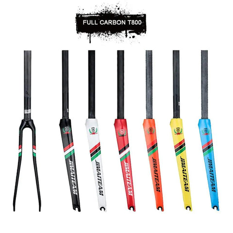 Road Bike Carbon Fork 700C Rigid Front Fork For Rim Brake V Brake 1-1/8 Inch Straight Steerer Old Length 100mm QR 9mm in various colors