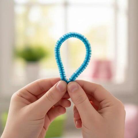 Heavy Duty Multicolor Chenille Stems for Flower Making and DIY Crafts 400 Count Thick Pipe Cleaners for Sturdy DIY Flowers Home Decor Kids And Adults Art Projects Blue; blue pipe cleaner loop held by hands