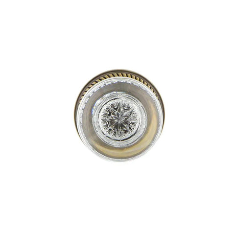 Rope Rosette Door Knob Set With Round Clear Crystal Glass Knobs Privacy Lock Ideal For Bathrooms And Bedrooms Two And Three Quarters Backset Antique Brass Finish Solid Forged Brass Rosettes Classic Old School Restoration Look from above
