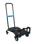 Industrial Grade Aluminum Alloy Hand Truck Featuring 500 Pound Heavy Duty Capacity For Tough As Nails Performance And Smooth Rolling Platform Dolly Cart With Extra Wide Base And Durable Construction, front view with handle and wheels.