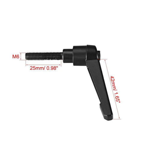 Built Tough M6 Adjustable Clamping Lever Knobs Quick Turn Handle Set Black Oxide Carbon Steel 2 Pack side view with dimensions