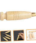 Heavy Duty Two Piece Leather Awl Handle Replacement Set For Handmade Crafts Featuring An Ergonomic Grip, wooden grip close-up.