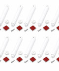 10 Pack White Magnetic Push Latches for Cabinets and Drawers, displayed with screws and red adhesive pads