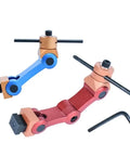 Precision Adjustable CNC Mill And Lathe Workpiece Stop Positioner With Universal M10 M12 M16 Adapters heavy duty tools in blue and red, showcasing quick change design.
