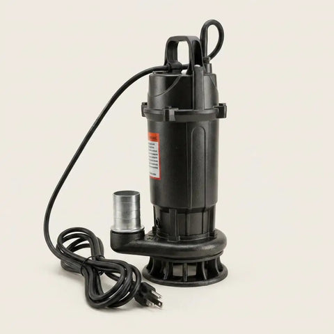 Submersible Grinder Pump For Wastewater And Dirty Water With Built In Debris Macerator System, compact black design with cord.