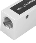 Vacuum generator CV-25HS block, white rectangular housing with metal threaded port on the side and a small hole.