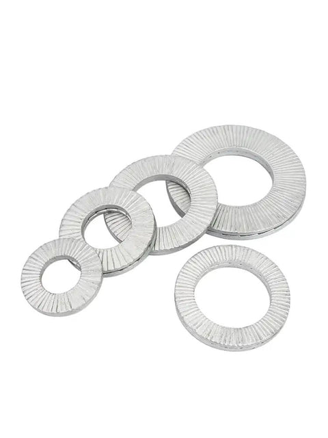 Self Locking Belleville Washers For Auto, Heavy Duty Industrial Machinery, And Construction Equipment, Double Layer Anti Loosening, Vibration Resistant Locking Fasteners In 1 Inch Size, Choose Stainless Steel Or Dacromet Coating, stainless steel washers