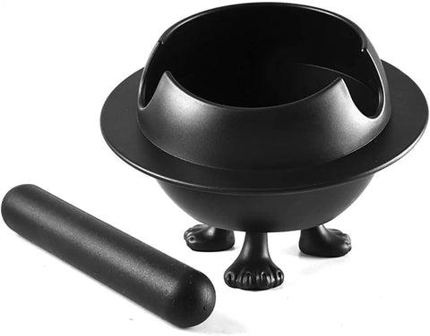 Compact No Stress ABS Plastic Espresso Knock Box Featuring A Quiet Detachable Rubber Striker And Non Slip Base, side view with striker.
