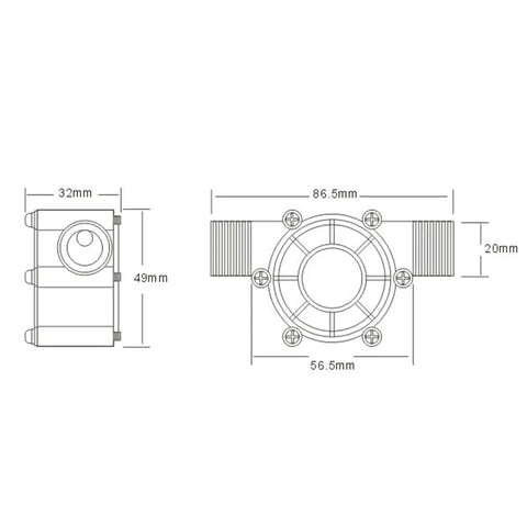 Technical diagram of Three Piece Micro Hydro Generator Kit One Half Inch Portable Turbine Generator DC 10W 12V dimensions