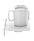 Keep Your Brew Dialed All Day With This 43 Ounce Electric Heating Mug Featuring Smart Three Level Temp Control Super Long Battery Ceramic Bottom Plate And Desk Warmer Made For The Daily Office Grind with dimensions and design.