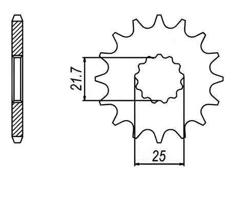 Diagram of sprocket for Heavy Duty 520 O Ring Drive Chain And Sprocket Kit For EN 650 Vulcan S Cafe ABS 2015 2024 specifications