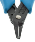 Close-up of Bent Nose Pliers 450BN For Jewelry Making And Stringing Thin Precision Grip for tight spots, blue ergonomic handle.