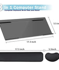 Diagram showing dimensions of Ergonomic Keyboard Stand With Wrist Rest Pad For All Day Comfort Typing, black non-slip material