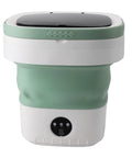 Super Portable 12L Mini Washing Machine And Foldable Spin Dryer, compact design with green accents and control panel.