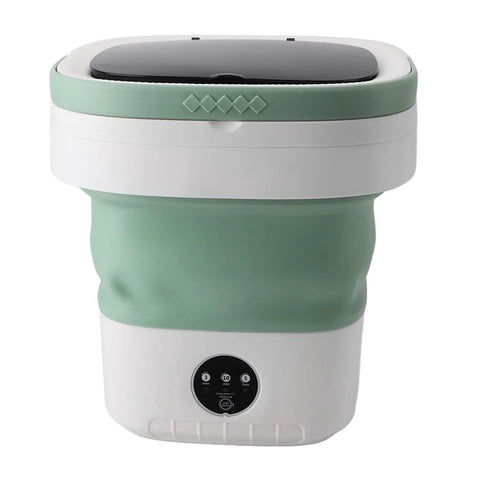 Super Portable 12L Mini Washing Machine And Foldable Spin Dryer, compact design with green accents and control panel.