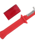 Heavy Duty Insulated Wire Stripper Knife With No Sweat Cable Cutting Razor Ergonomic Grip Handle, red handle and blade.