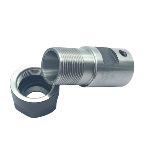 Heavy Duty ER16 Collet Chuck Spindle Extension Rod For Milling Machines And CNC Lathes showing metal thread design and adapter.