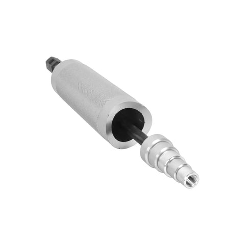 Heavy Duty Piston Pin Puller For Small Engine Rebuilds With Five Metric Adapters and beefy aluminum alloy construction, emphasizing sturdy design.