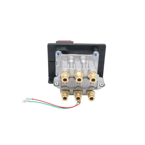 Heavy Duty PTO Hoist Air Shift Control Valve With Switch And Bright Light For Dump Truck Hydraulic System Push To Connect Fittings Fits Apsco AV-295 328388-79X K90, front view showing connectors.