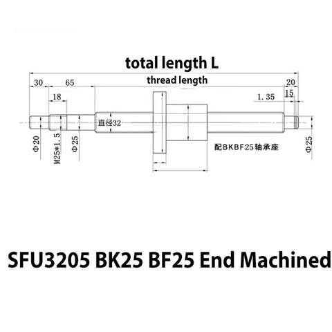 SFU3205 Ball Screw With Single Nut 32mm Diameter 5mm Lead Right Hand Thread End Machined BK25 BF25 Linear Motion Diagram