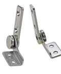 Two stainless steel damping rotary hinge brackets with mounting plates, left and right.
