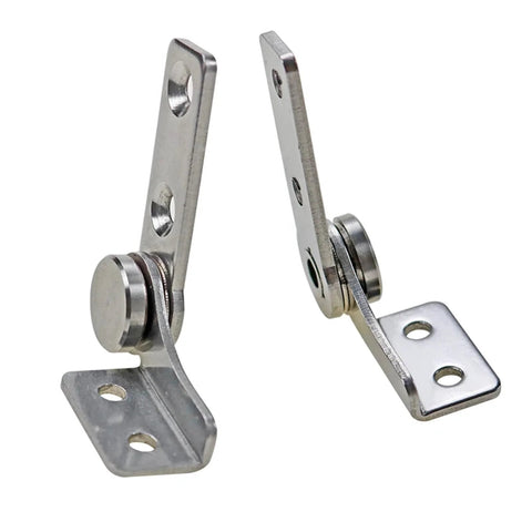 Two stainless steel damping rotary hinge brackets with mounting plates, left and right.