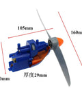 RC Aircraft Power Pack with High Wind Traction Kit showing dimensions and micro brush motor unit in blue and orange.