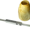 Premium Brazed Carbide Parting And Grooving Tool For Wood Turning Lathe With Rock Solid Eight Inch Aluminum Handle Tough As Nails Grip Designed To Nail Every Cut Made In Usa with turned wood piece.