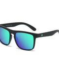 Job Site Tough Z87.1 Safety Sunglasses For Men Featuring Polarized Lenses And UV400 Shielding in black with green lenses.