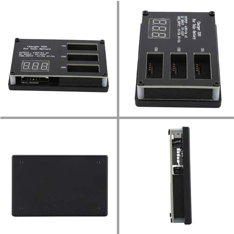 3 Bay Fast Charging Station for Tello Drone Batteries, Smart 3 in 1 Battery Charger Hub With LED Display, top and side view