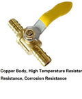 5/8 Inch PEX Brass Ball Valve with yellow handle, tool-free installation, for hot and cold water shut-off, pack of 2, corrosion resistant.