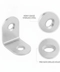 Heavy Gauge Stainless Steel L Bracket For Furniture And Shelving Reinforcement Right Angle Corner Brace with drilled holes