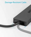 Close-up of damage-resistant cable for 4 Port USB 3.0 Hub For Laptops And PCs, Ultra Fast 5Gbps Data Transfer, USB Splitter