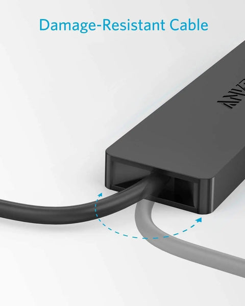 Close-up of damage-resistant cable for 4 Port USB 3.0 Hub For Laptops And PCs, Ultra Fast 5Gbps Data Transfer, USB Splitter