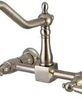 Heritage Wall Mount Center Kitchen Faucet Lever Handle Brushed Nickel No Frills Heavy Duty Solid Brass Build 12 Inch Spout