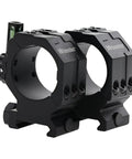 Two Piece Picatinny Scope Rings With Anti Cant Indicator For Leveling And Precision Shooting Flat Top Rings With Six Hole Design And One Half Inch Lock Nuts For Tight Rock Solid Rail Mount on white background