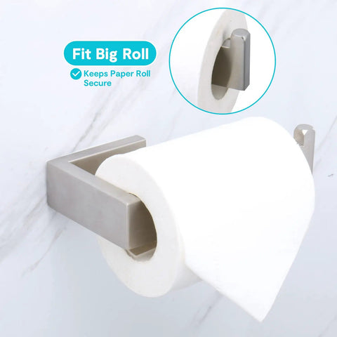 4 Piece Stainless Steel Bathroom Hardware Set With Square Towel Bar Hand Towel Rack Toilet Paper Holder And Robe Hook Wall Mounted Brushed Finish 24 Inch Easy Install Boss Level Modern Home Upgrade showing toilet paper holder.