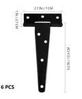 Six Pack T-Hinge 5 Inch Anti Rust Iron Shed Door Hinge Set with Silent Hydraulic Buffer, black hinge with dimensions shown