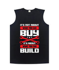 Mens Premium Cotton Muscle Tee Featuring Vintage Race Car And Moto Mechanic Graphics Lightweight Breathable Sleeveless Summer Gym Tank Top with graphic text.