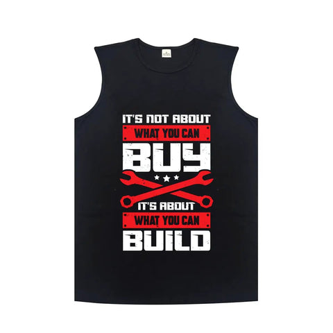 Mens Premium Cotton Muscle Tee Featuring Vintage Race Car And Moto Mechanic Graphics Lightweight Breathable Sleeveless Summer Gym Tank Top with graphic text.