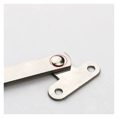 Close-up of 2 Piece Set Heavy Duty Stainless Steel Cabinet Door Lift Up Stay Hinge With Soft Close component on white background.