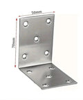 No Fuss L Shape Corner Brackets Pack Of 8 Rock Solid Stainless Steel Shelf Holders Rust Proof Furniture Braces Built Like Tanks Straight Up Perfect For Heavy Duty Shelving And Fast Cabinet Fixes metallic L bracket with dimensions 50mm x 70mm.