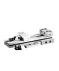 Heavy Duty CNC Milling Vise Featuring Bulletproof Clamping Grip And Cross Grain Bed For Locking Workpieces On Bench Tools Or Garage Builds Without Hassle, showcasing smooth aluminum body and accessories.