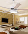 Modern Ceiling Fan With Led Light Kit And NoFuss Remote Control Bringing Smooth Airflow And Three QuickToggle Light Modes Perfect For Bedroom Living Space Or Kitchen Decor With Solid Wood Blades in a cozy living room.