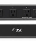 1U Rack Mount Power Conditioner Surge Protector With Seven Outlets showing 15 amp breaker and switched outlet for studio gear.