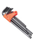 Pro 9Pc Ball End Hex Key Wrench Set With Long Arm Reach For Deep Torque Precision Mechanical Repair And Cool DIY Projects Plus Durable PVC Holder, 9-piece steel set in orange PVC holder