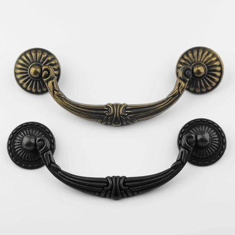 4 Pack Vintage Antique Bronze Bail Drawer Pulls 4.5 Inch Center To Center Drop Swing Dresser Cabinet Knobs in bronze and black